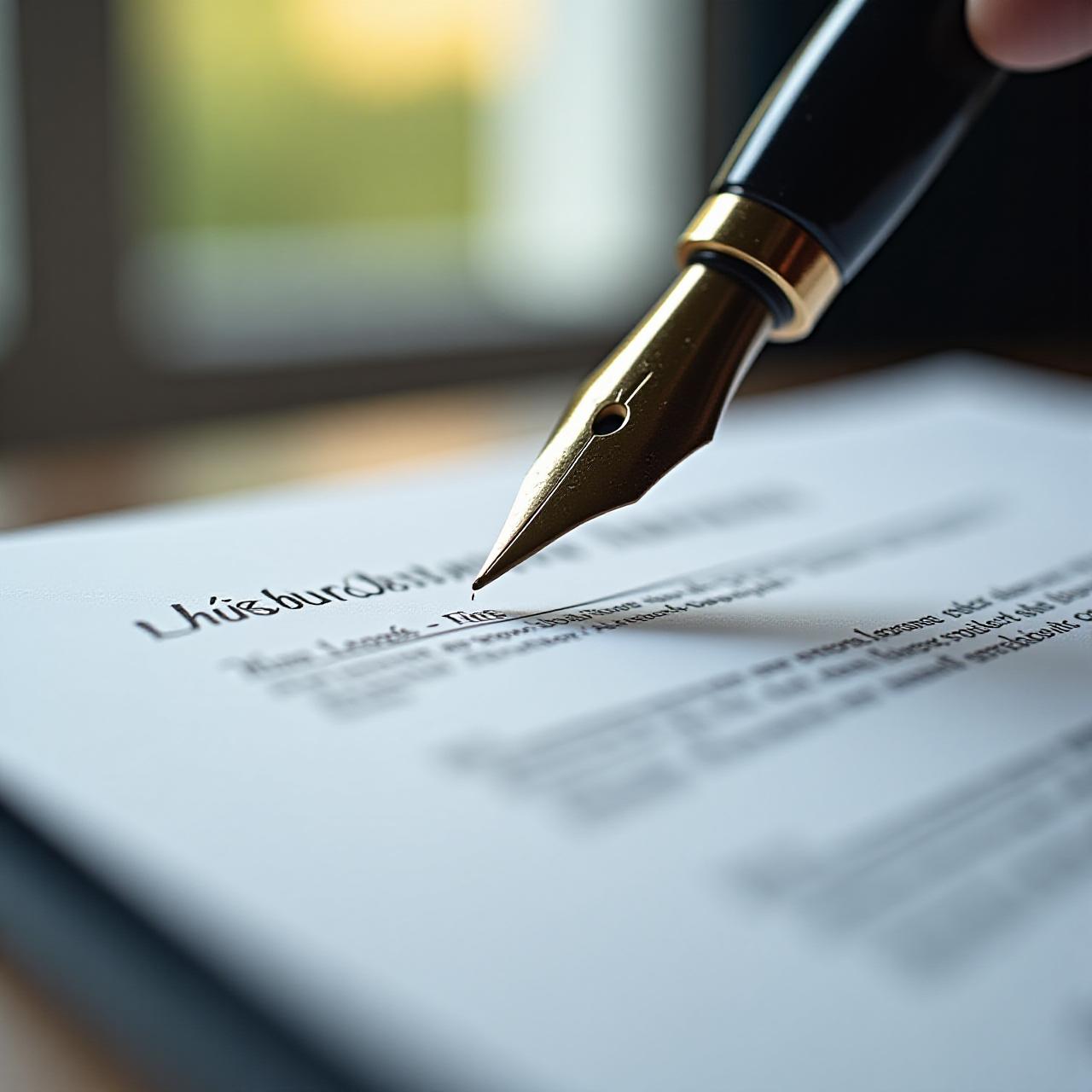 Close up of professional logistics contract and a fountain pen on a marble desk