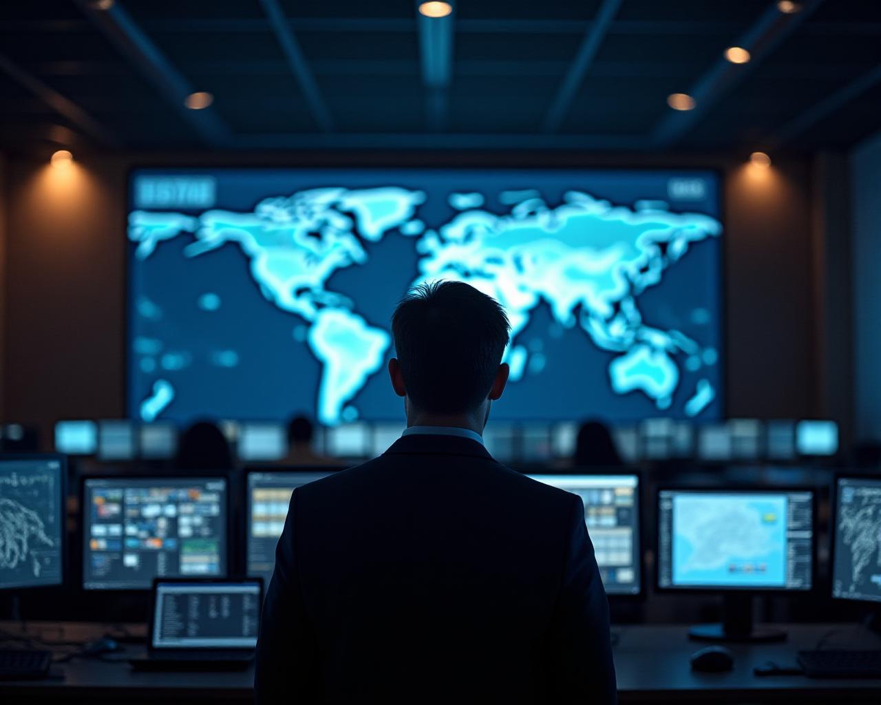 Modern logistics command center with multiple monitors and professional staff